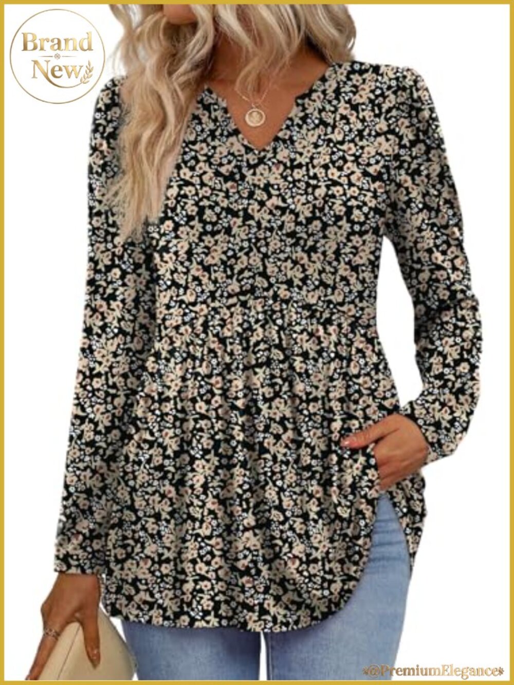 Women Long Sleeve V Neck Babydoll Peplum Top Flowy Fall Dressy Blouse Tunic